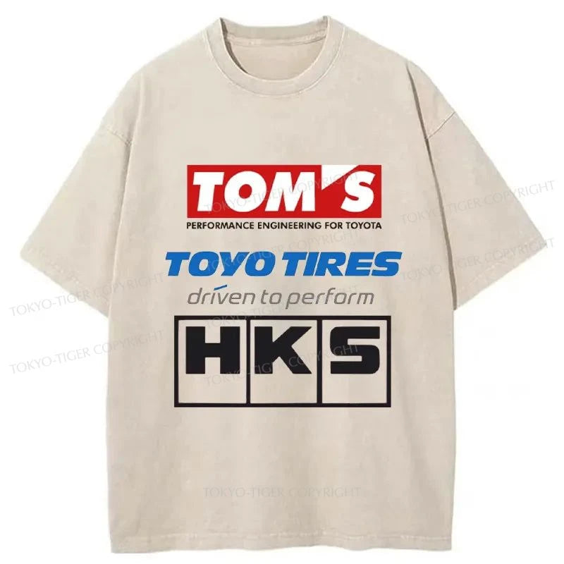 men's cotton blend t-shirts -Tokyo-Tiger Toyo Tires Japan Washed T-Shirt