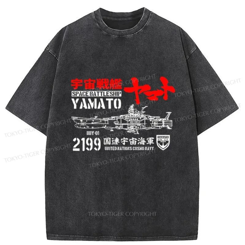 men's t-shirts with funny sayings -Tokyo-Tiger YAMATO Space Warship Japanese Washed T-Shirt