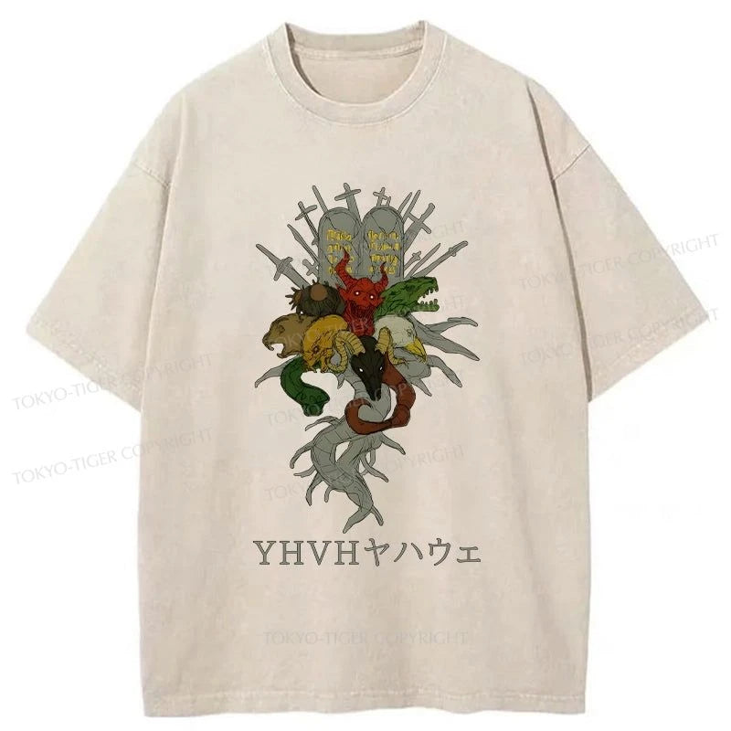 men's stylish t-shirts for casual wear -Tokyo-Tiger YHVH With Devil Washed T-Shirt