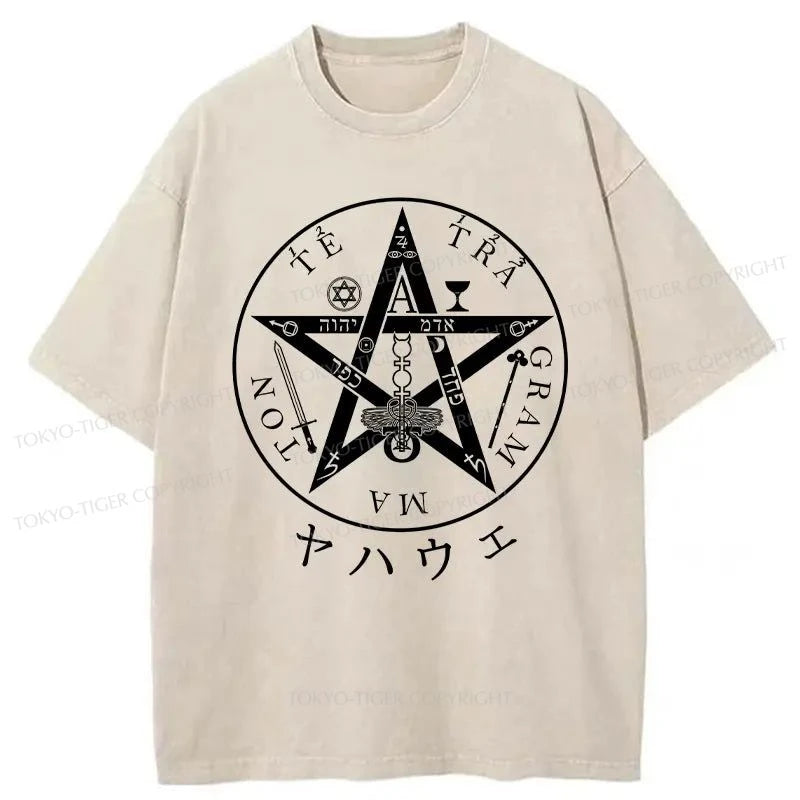 men's comfortable graphic tees -Tokyo-Tiger YHWH Japanese Washed T-Shirt