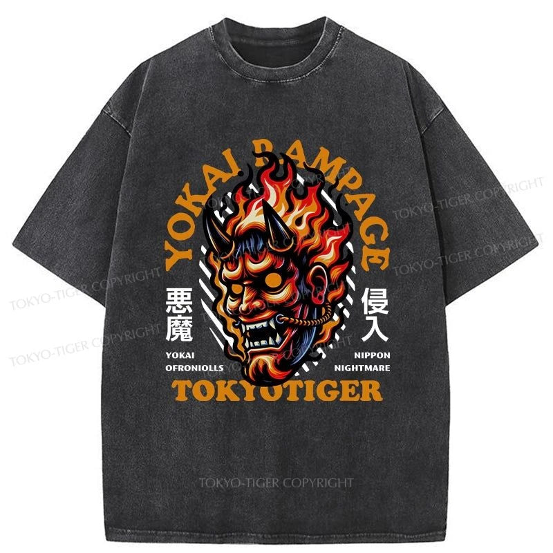 men's soft and breathable t-shirts -Tokyo-Tiger Yokai Intrusion Washed T-Shirt