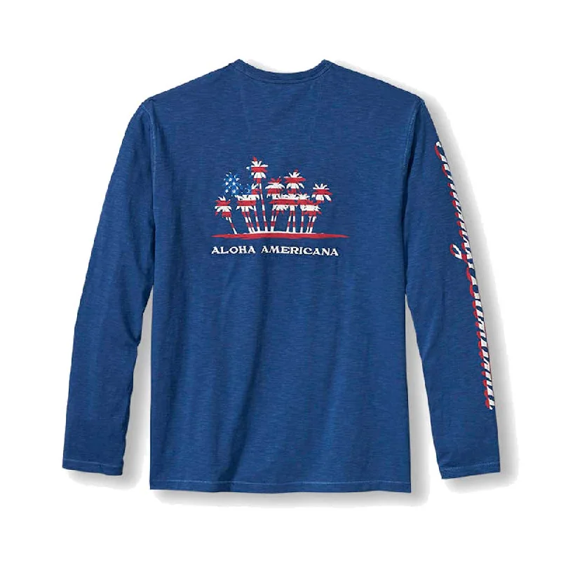 men's graphic slogan t-shirts -Tommy Bahama Aloha Americana Lux Long Sleeve T-Shirt - Dockside Blue