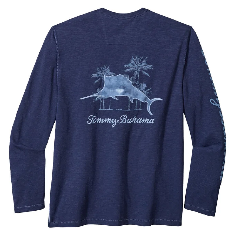 men's vintage graphic t-shirts -Tommy Bahama Azul Palms Lux Long Sleeve T-Shirt - Island Navy