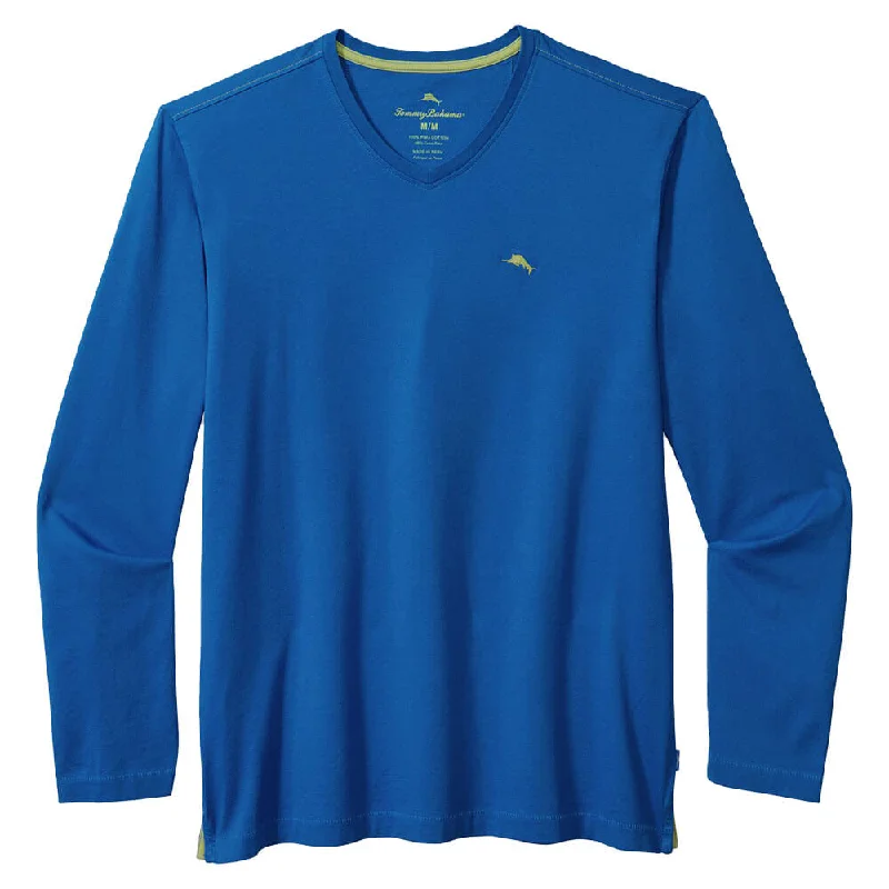 men's stylish t-shirts for casual wear -Tommy Bahama Bali Skyline V-Neck Long Sleeve T-Shirt - Cobalt Sea