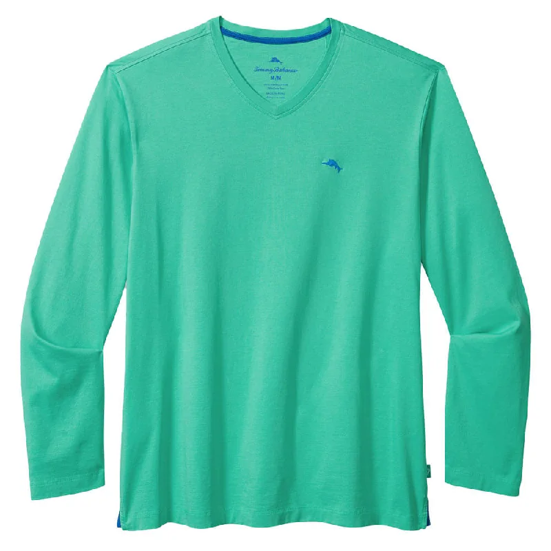 men's high-quality t-shirts -Tommy Bahama Bali Skyline V-Neck Long Sleeve T-Shirt - Kohala Teal