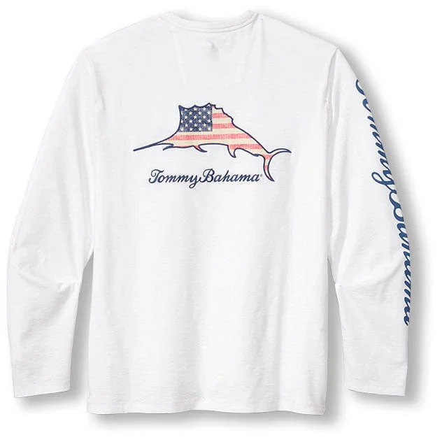 men's athletic graphic t-shirts -Tommy Bahama Big & Tall Patriotic Billboard Lux Long Sleeve T-Shirt - White