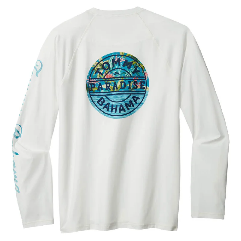 men's slim-fit graphic t-shirts -Tommy Bahama Chill Time Lush Hour Crew Long Sleeve T-Shirt - White