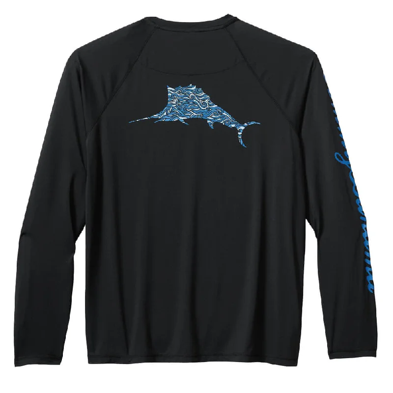 men's breathable cotton graphic t-shirts -Tommy Bahama Men's IslandZone Chill Time Surf Crew Long Sleeve Rash Guard T-Shirt - Jet Black