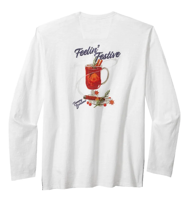 men's unique graphic t-shirts -Tommy Bahama Feelin Festive Lux Long Sleeve T-Shirt - White