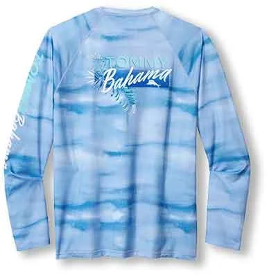 men's performance t-shirts -Tommy Bahama Malibu Fronds Crew Long Sleeve T-Shirt - Blue Canal