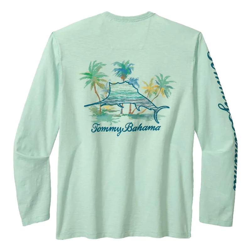 men's modern design t-shirts -Tommy Bahama Marlin Mirage Lux Long Sleeve T-Shirt - Light Caribbean Tile