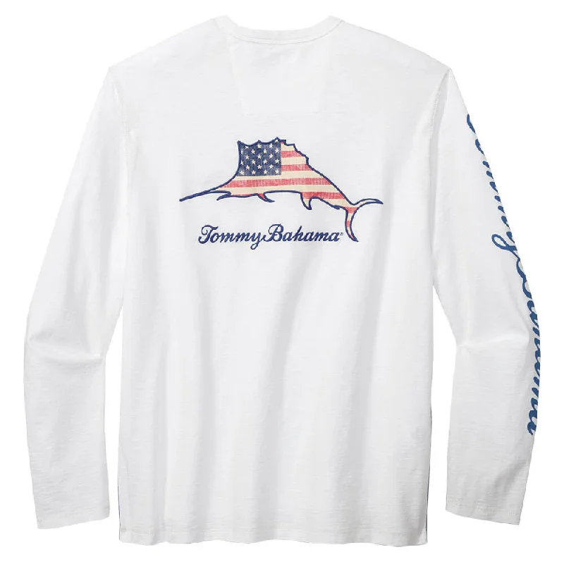 men's casual t-shirts -Tommy Bahama Patriotic Billboard Lux Long Sleeve T-Shirt - White