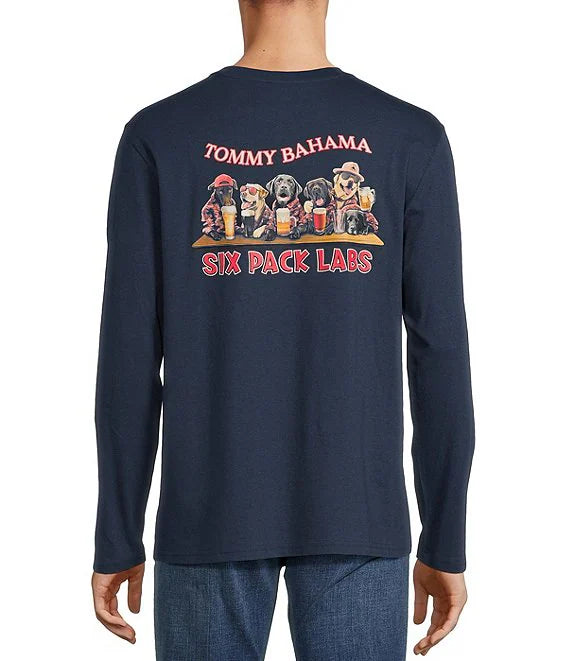 men's comfortable plain t-shirts -Tommy Bahama Six Pack Labs Long Sleeve T-Shirt - Navy