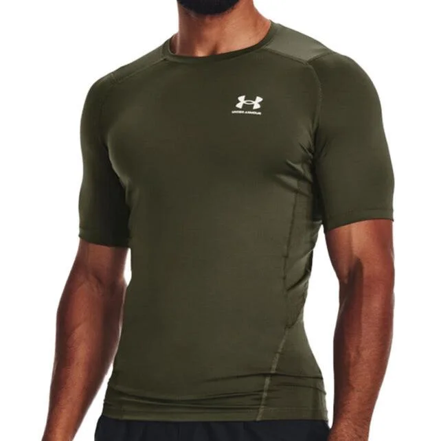 men's athletic fit t-shirts -Under Armour HeatGear Compression T-Shirt - Khaki Green