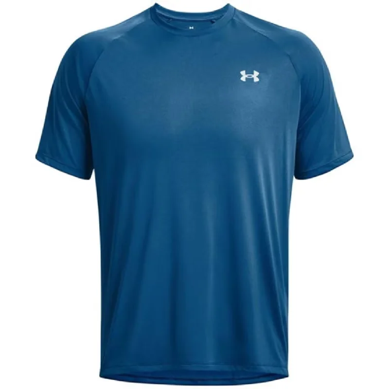 men's bold graphic t-shirts -Under Armour Tech Reflective T Shirt - Cyan Blue