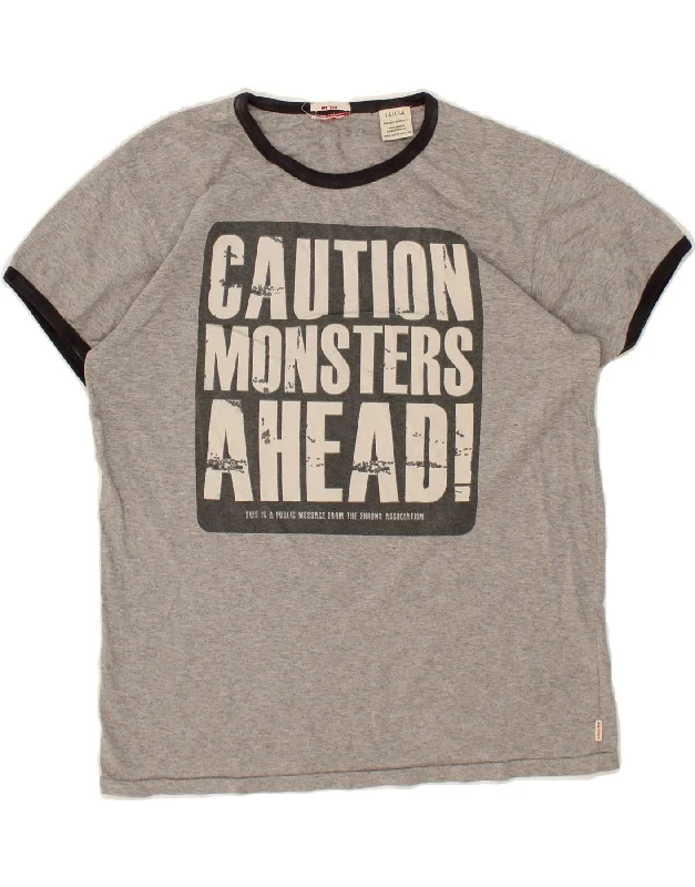 men's fashion t-shirts -VINTAGE Boys Graphic T-Shirt Top 13-14 Years Grey Cotton