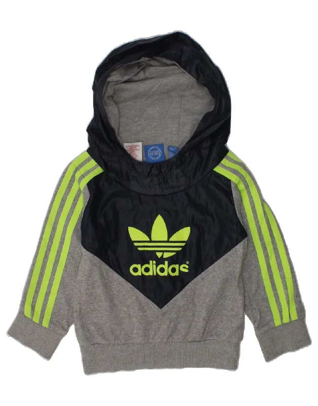 men's comfortable sweatshirts -ADIDAS Baby Boys Graphic Hoodie Jumper 18-24 Months Grey Colourblock