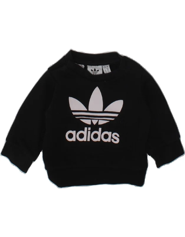 men's hoodie with high collar -ADIDAS Baby Boys Graphic Sweatshirt Jumper 0-3 Months Black Cotton