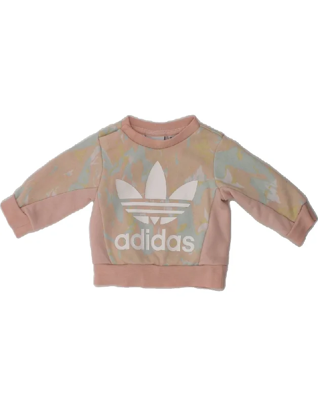 men's printed hoodies -ADIDAS Baby Girls Graphic Sweatshirt Jumper 0-3 Months Beige Cotton