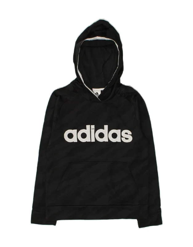 men's cozy fleece sweatshirts -ADIDAS Boys Graphic Hoodie Jumper 10-11 Years Medium Black Camouflage