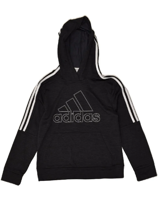 men's stylish pullover sweatshirts -ADIDAS Boys Graphic Hoodie Jumper 10-11 Years Medium Grey Polyester