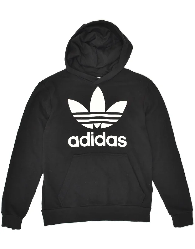 men's trendy hoodies -ADIDAS Boys Graphic Hoodie Jumper 13-14 Years Black Cotton