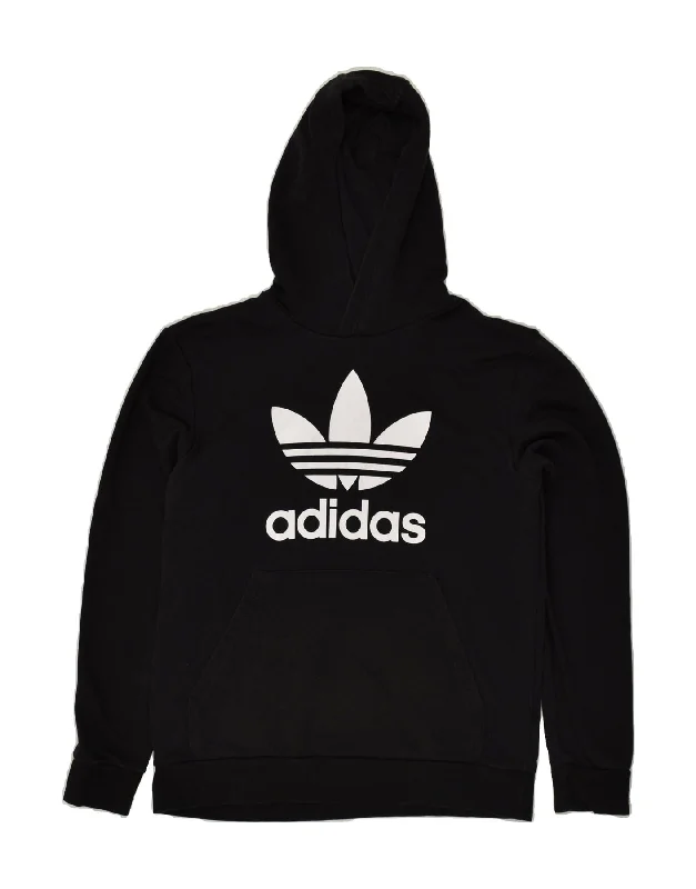 men's printed graphic sweatshirts -ADIDAS Boys Graphic Hoodie Jumper 13-14 Years Black Cotton