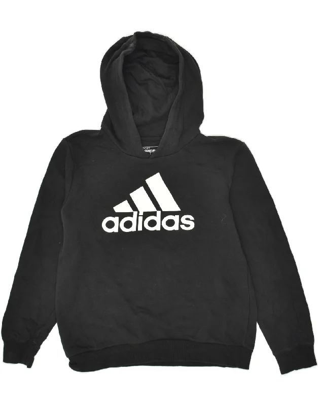 men's pullover hoodie with drawstrings -ADIDAS Boys Graphic Hoodie Jumper 13-14 Years Black Cotton