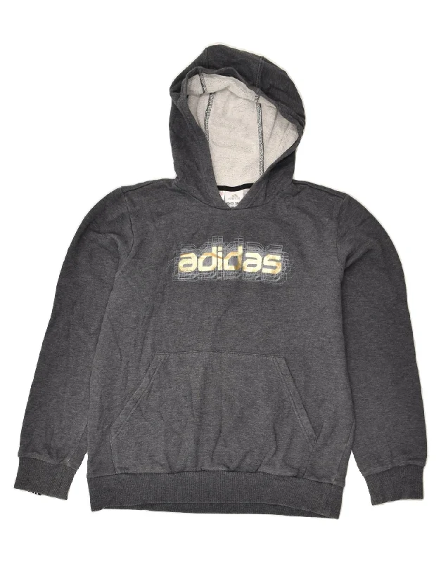 men's hoodie sweatshirt for weekend -ADIDAS Boys Graphic Hoodie Jumper 13-14 Years Grey Cotton