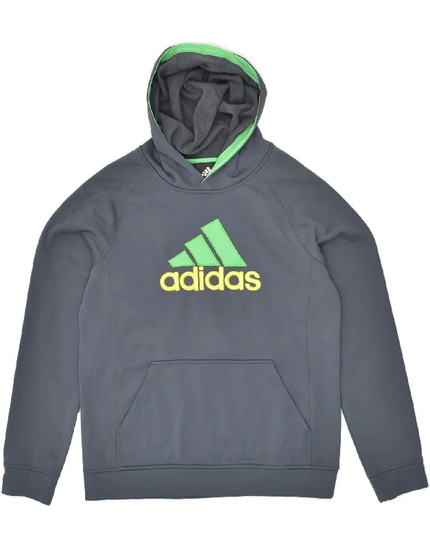 men's long sleeve hoodies -ADIDAS Boys Graphic Hoodie Jumper 14-15 Years Large Grey Polyester