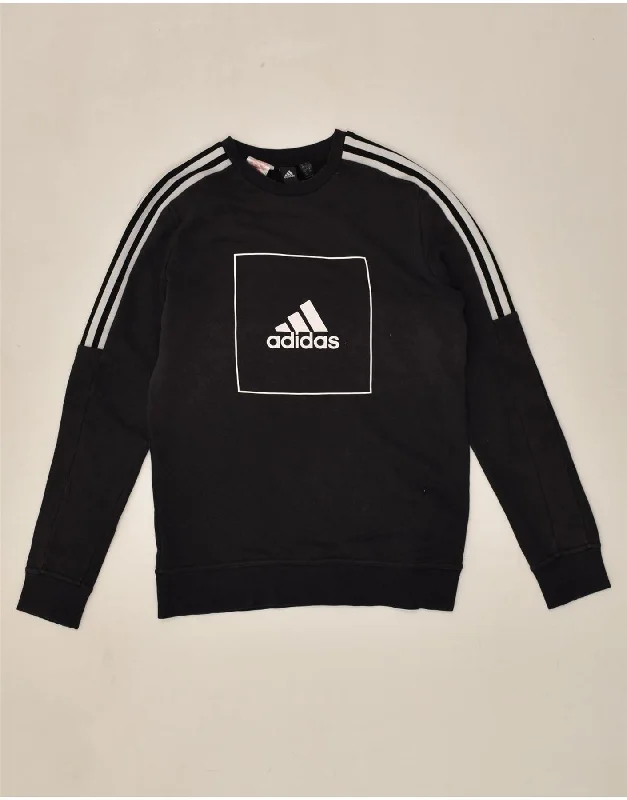 men's graphic print hoodies -ADIDAS Boys Graphic Sweatshirt Jumper 13-14 Years Black Cotton