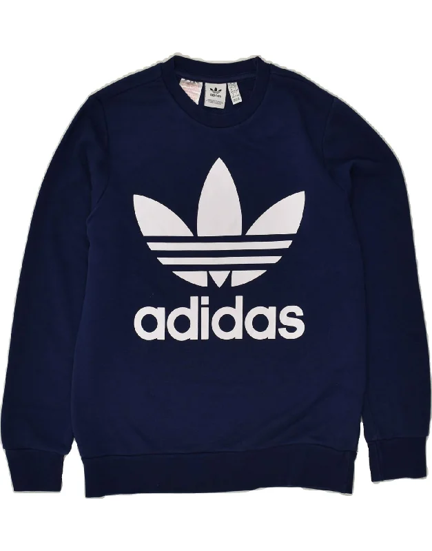 men's hoodie with unique design -ADIDAS Boys Graphic Sweatshirt Jumper 13-14 Years Navy Blue Cotton