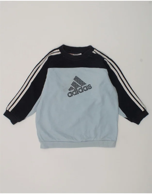 men's hoodie for casual wear -ADIDAS Boys Graphic Sweatshirt Jumper 2-3 Years Blue Colourblock Cotton