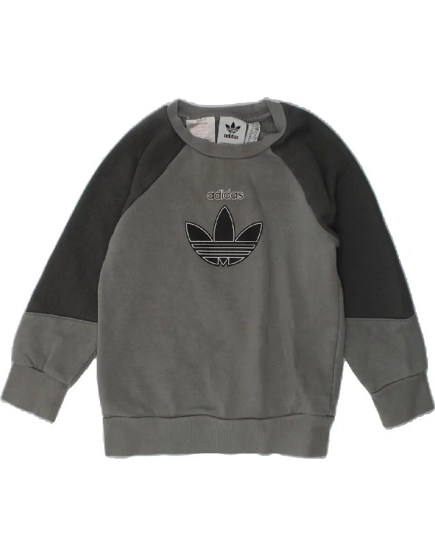 men's versatile hoodies -ADIDAS Boys Graphic Sweatshirt Jumper 2-3 Years Grey Colourblock Cotton