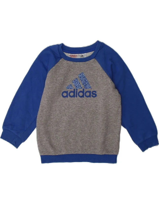 men's comfortable sweatshirts -ADIDAS Boys Graphic Sweatshirt Jumper 3-4 Years Grey Colourblock Cotton