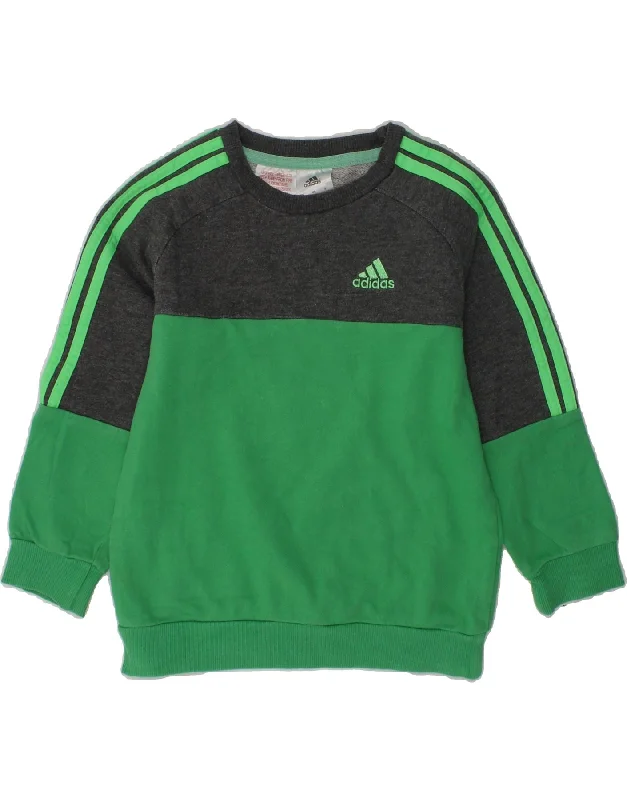 men's athletic fit sweatshirts -ADIDAS Boys Sweatshirt Jumper 2-3 Years Green Colourblock Cotton