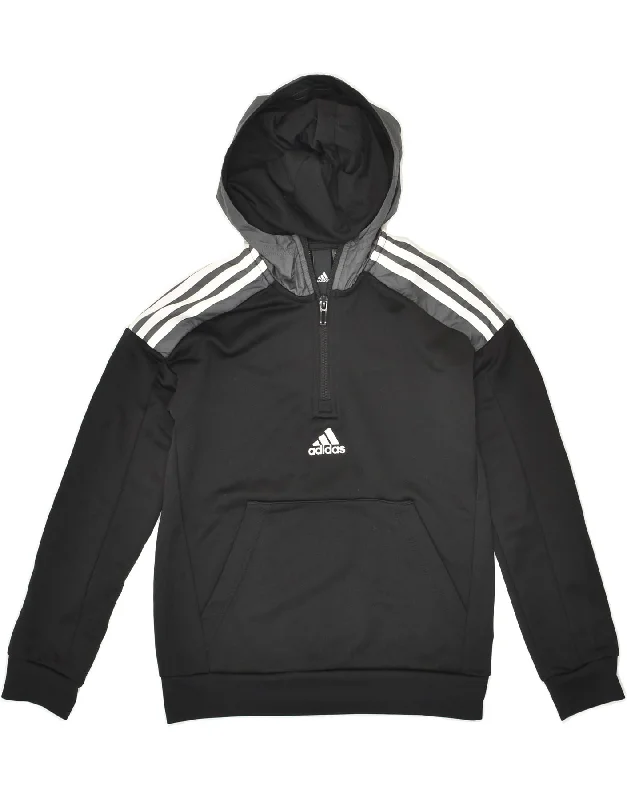 men's fleece hoodies -ADIDAS Boys Zip Neck Hoodie Jumper 9-10 Years Black Polyester