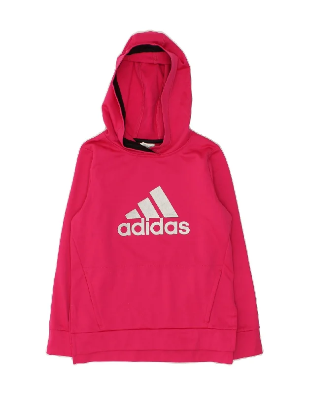 men's hoodie for sports activities -ADIDAS Girls Graphic Hoodie Jumper 10-11 Years Medium Pink Polyester