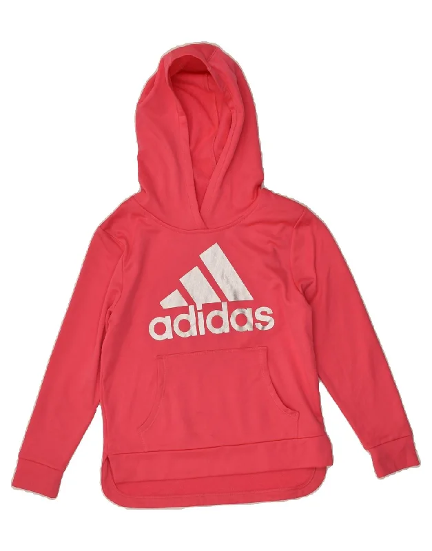 men's hoodie for outdoor wear -ADIDAS Girls Graphic Hoodie Jumper 10-11 Years Medium Pink Polyester