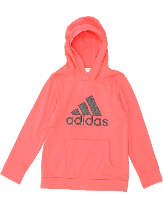 men's hoodie for fashion -ADIDAS Girls Graphic Hoodie Jumper 10-11 Years Medium Pink Polyester