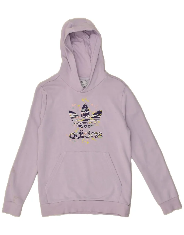 men's warm hoodies -ADIDAS Girls Graphic Hoodie Jumper 13-14 Years Purple Cotton