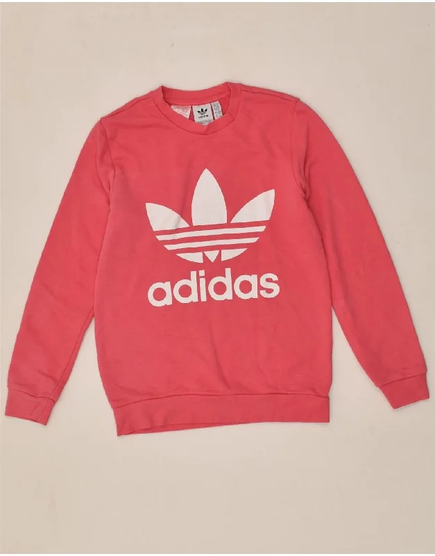 men's warm hoodies -ADIDAS Girls Graphic Sweatshirt Jumper 11-12 Years Pink Cotton