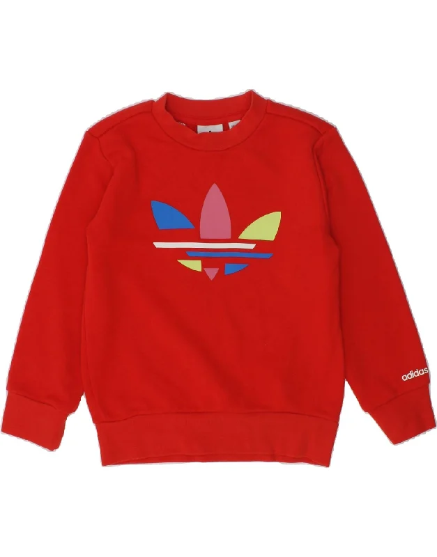 men's oversized sweatshirt hoodies -ADIDAS Girls Graphic Sweatshirt Jumper 4-5 Years Red Cotton