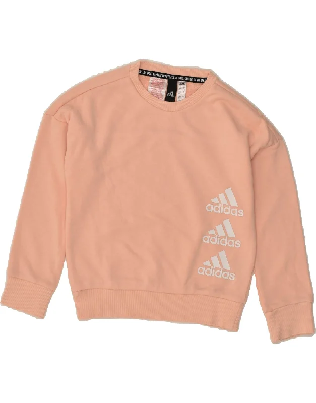 men's comfy hoodie sweatshirt -ADIDAS Girls Sweatshirt Jumper 7-8 Years Pink Cotton