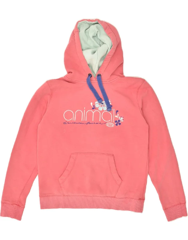 men's pullover hoodie with drawstrings -ANIMAL Girls Graphic Hoodie Jumper 13-14 Years Pink Cotton