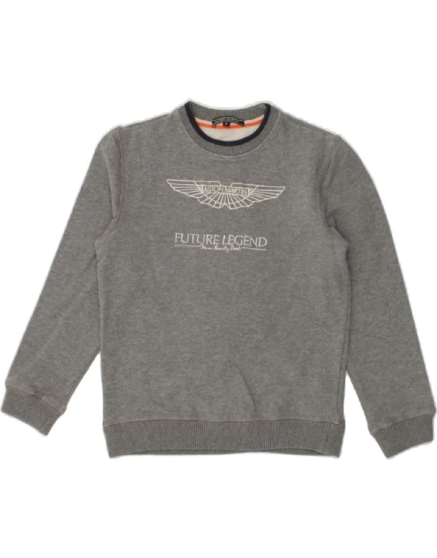 men's eco-friendly sweatshirt hoodies -ASTON MARTIN Boys Graphic Sweatshirt Jumper 7-8 Years Grey Cotton