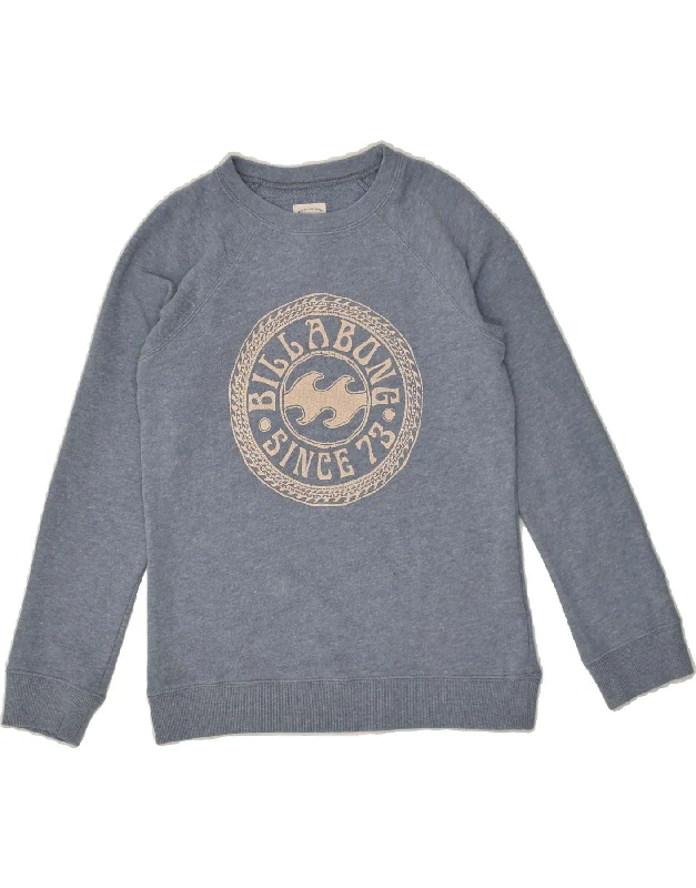 men's hoodie for fashion -BILLABONG Boys Graphic Sweatshirt Jumper 11-12 Years Blue Cotton