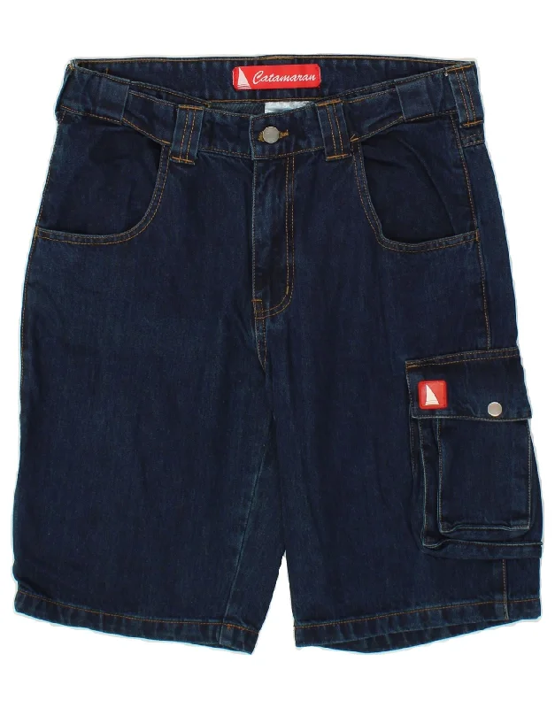 CATAMARAN Mens Cargo Denim Shorts W33 Medium Navy Blue Cotton