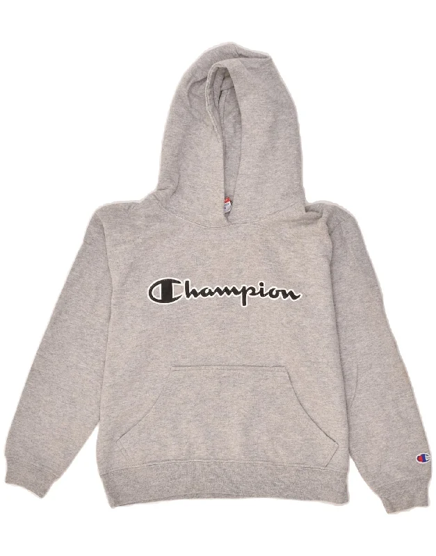 men's hoodie for school wear -CHAMPION Boys Graphic Hoodie Jumper 10-11 Years Medium Grey Cotton