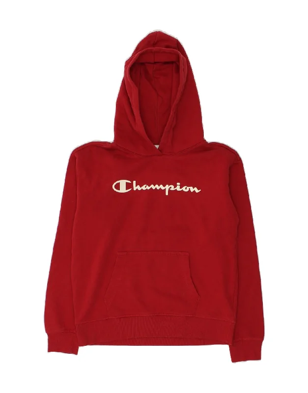 men's printed fleece sweatshirts -CHAMPION Boys Graphic Hoodie Jumper 13-14 Years XL Red Cotton